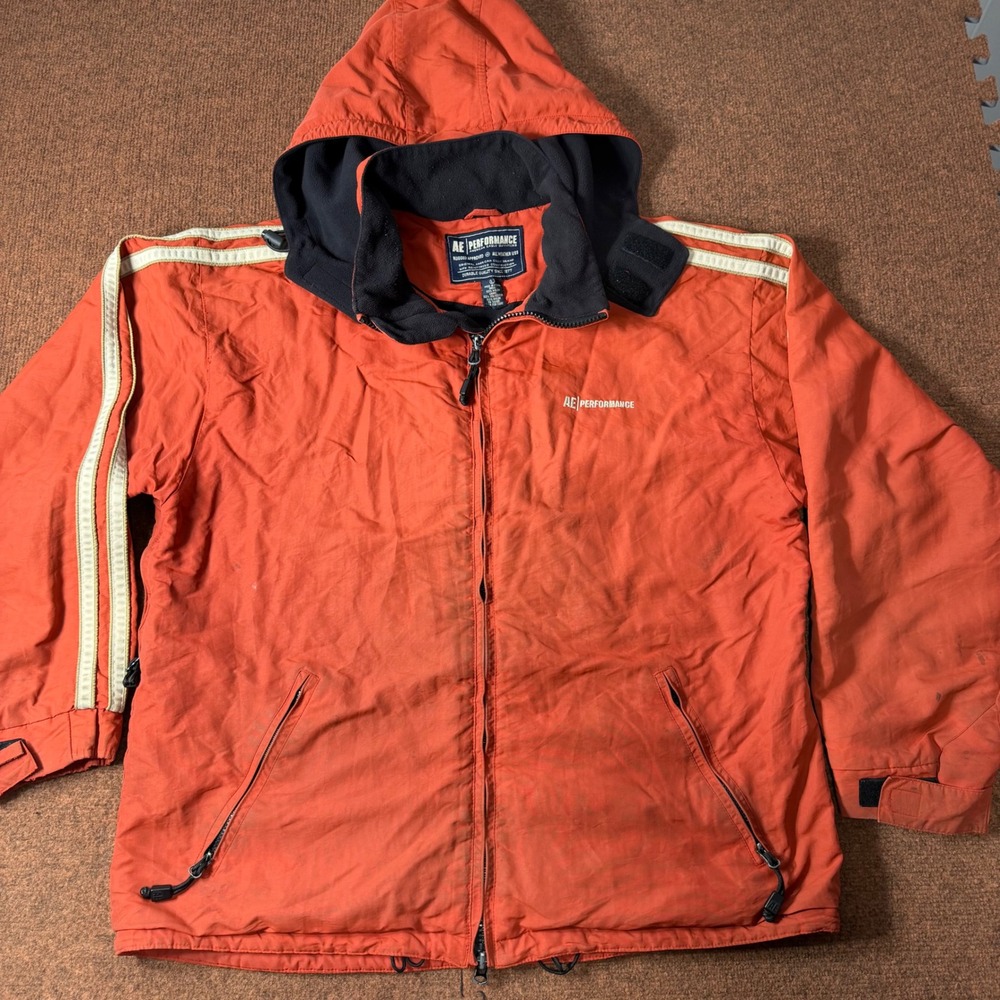 American Eagle AE Performance Mens Orange Rugged All Weather Jacket Hooded Large